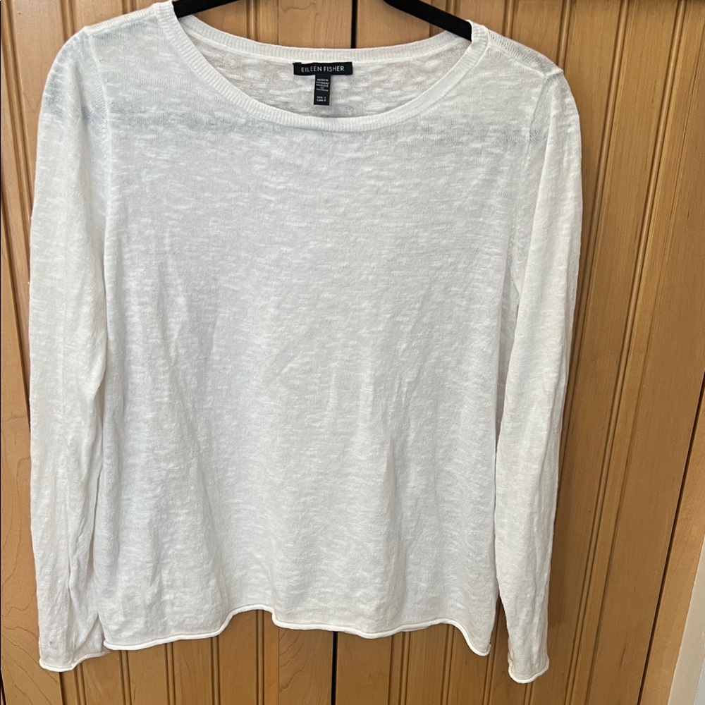 Eileen Fisher White Long Sleeve Crewneck Top